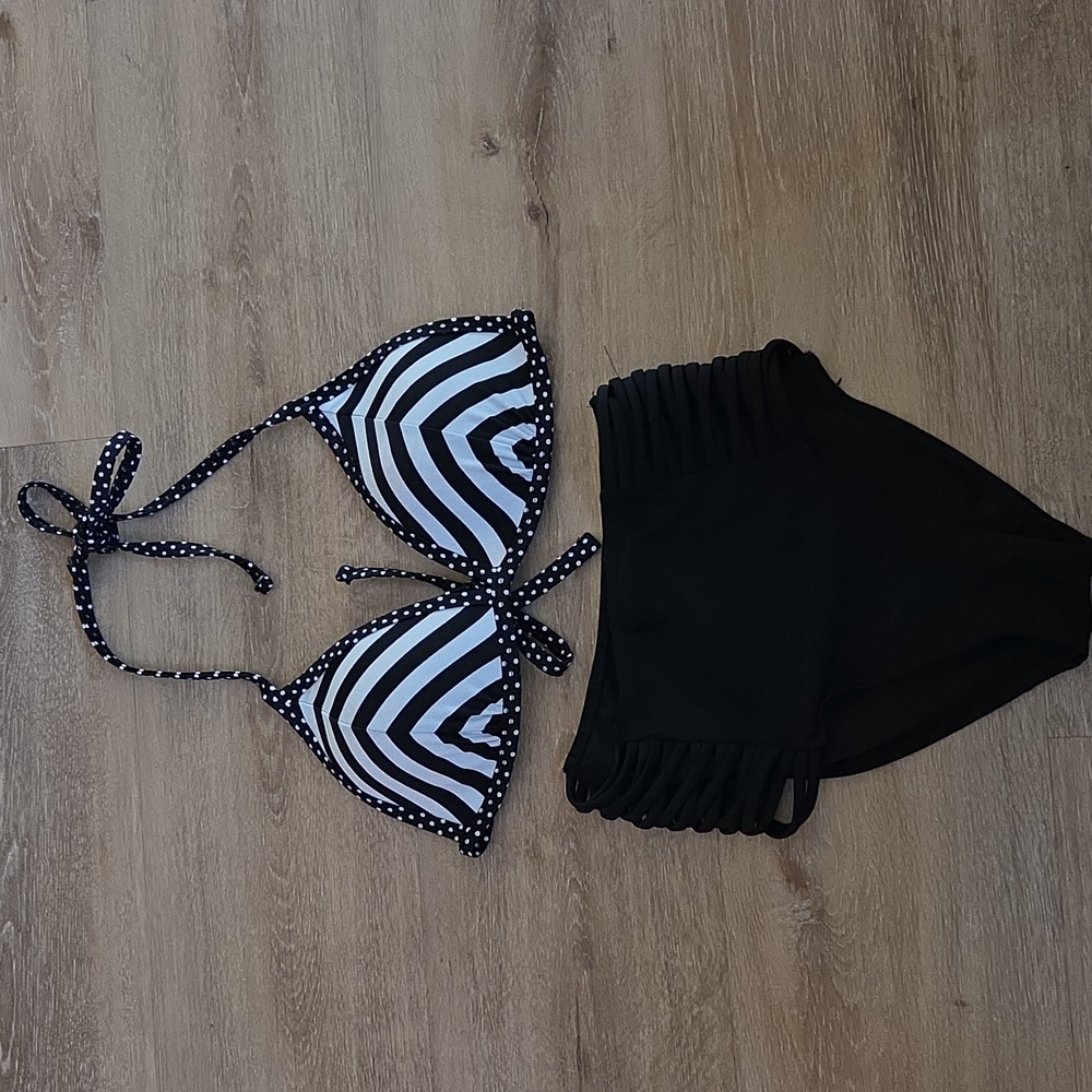 SO Black and White Polka Dot Bikini XS Bottom M Top